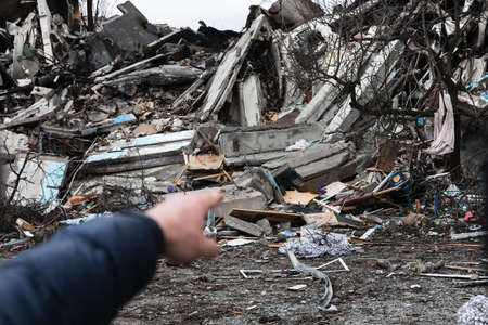 BORODYANKA, UKRAINE - APR. 06, 2022: War in Ukraine. Chaos and devastation on the streets of...