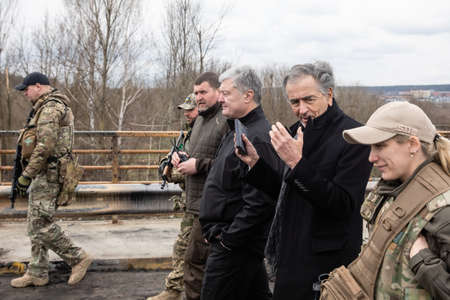 IRPIN, UKRAINE - Apr. 10, 2022: The fifth president of Ukraine Petro Poroshenko and Ukrainian...