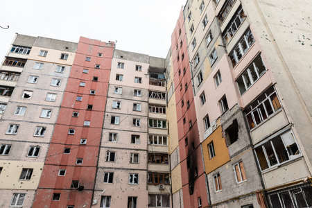 IRPIN, UKRAINE - Apr. 10, 2022: Chaos and devastation on the streets of Irpin as a result of the attack of Russian invadersのeditorial素材