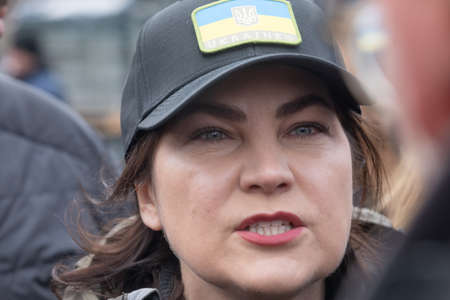 BUCHA, UKRAINE - Apr. 12, 2022: Genocide in Bucha. Prosecutor General of Ukraine Irina Venediktova during the exhumation of the victims of the Buchan genocide.のeditorial素材
