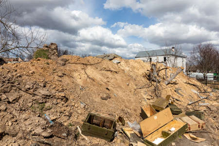 CANDRIIVKA, UKRAINE - Apr. 12, 2022: chaos and devastation on the streets of Andriivka as a result of the attack of Russian invadersのeditorial素材