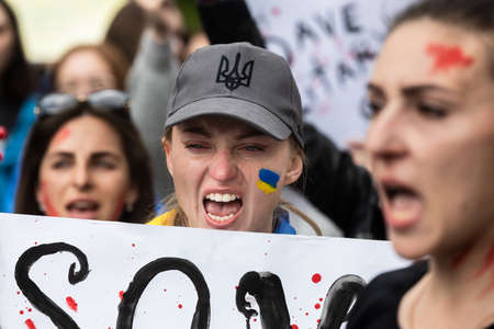 KYIV, UKRAINE - May 23, 2022: Wifes, mothers, kids of Ukrainian soldiers and members of Azov...