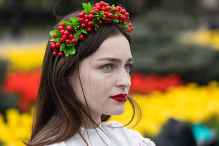 KYIV, UKRAINE - May 23, 2022: Wifes, mothers, kids of Ukrainian soldiers and members of Azov Battalion attend a rally to help organize a humanitarian corridor for the evacuation from Mariupolのeditorial素材