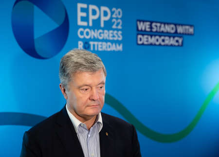 ROTTERDAM, NETHERLANDS - May. 31, 2022: Fifth President of Ukraine Petro Poroshenko on the sidelines...