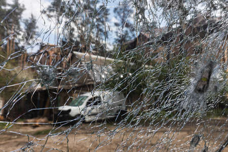 IRPIN, UKRAINE - May. 13, 2022: War of Russia against Ukraine. A residential building damaged by...