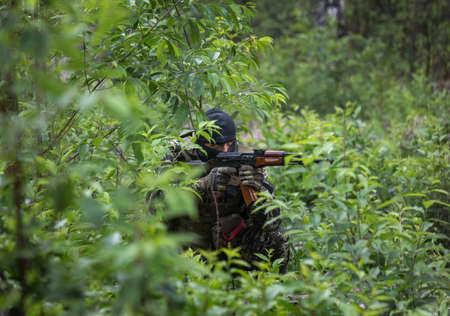 BUCHA, UKRAINE - Jun. 17, 2022: Members of the Bucha territorial defense unit, a support force to...