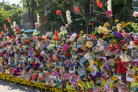 LVIV, UKRAINE - Jun. 08, 2022: A Wall of Memory has appeared in the center of Lviv in honor of the...