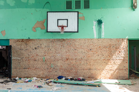 CHERNIHIV, UKRAINE - Jul. 27, 2022: War in Ukraine. Destroyed school in Chernihiv as a result of the attack of the Russian invadersのeditorial素材