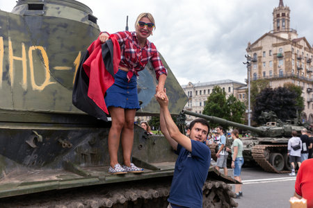 KYIV, UKRAINE - Aug. 20, 2022: An exhibition of destroyed Russian equipment is being organized on...