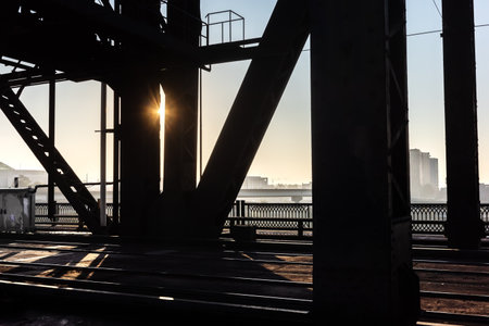 Portlands industrial infrastructure in the area of the Steel Bridge. Industrial Cityscape in...