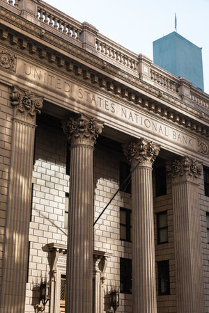 PORTLAND, OREGON, USA - Oct. 14, 2022: Beautiful architectural building of the United States National Bank in Downtown Portlandのeditorial素材