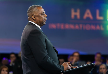 Halifax, Canada - Nov. 19, 2022: Secretary of Defense Lloyd J. Austin III speaks at the Halifax International Security Forum in Nova Scotia.のeditorial素材
