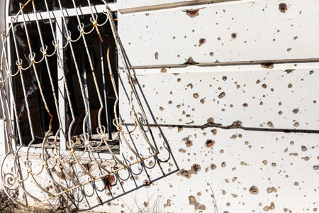 The village of Bogorodichne in Donetsk reg, Ukraine in ruins after the occupation by Russian troopsのeditorial素材