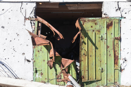 The village of Bogorodichne in Donetsk reg, Ukraine in ruins after the occupation by Russian troopsのeditorial素材