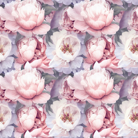 Seamless floral background with peony flowers. Peony flowers pattern. AI generatedの素材