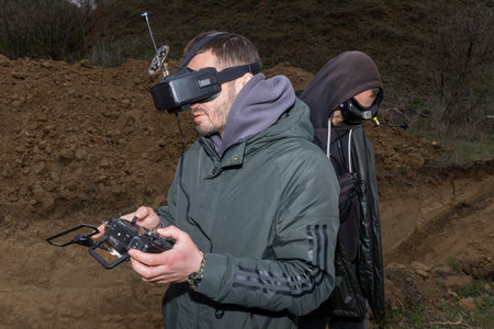 ODESSA, UKRAINE - Apr. 07, 2023: War in Ukraine. Drones kamikaze pilots exercise in Odessa, Ukraine