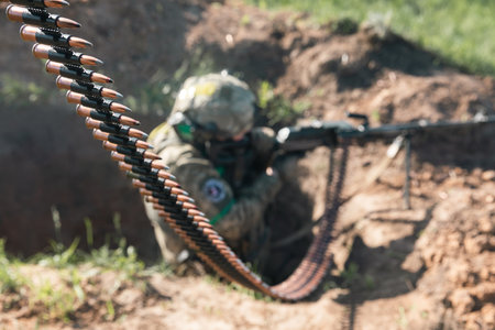 DONETSK REG, UKRAINE - May. 06, 2023: War of Russia against Ukraine. Shooting trainings of 128th...