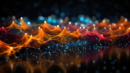 Abstract visualisation of data flow in optoelectronic systems of future quantum supercomputers. Abstract background and textureの素材