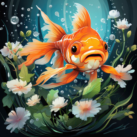 Bright and happy gold fish. Template for poster, t-shirt, sticker, etc.の素材