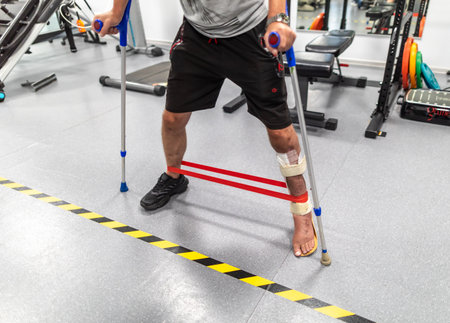 IRPIN, UKRAINE - Sep. 15, 2023: Military personnel injured in the war in Ukraine are seen undergoing rehabilitation at a rehabilitation centre Next Step Ukraine in Irpin, Ukraine.のeditorial素材