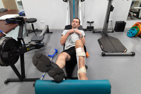 IRPIN, UKRAINE - Sep. 15, 2023: Military personnel injured in the war in Ukraine are seen undergoing rehabilitation at a rehabilitation centre Next Step Ukraine in Irpin, Ukraine.のeditorial素材