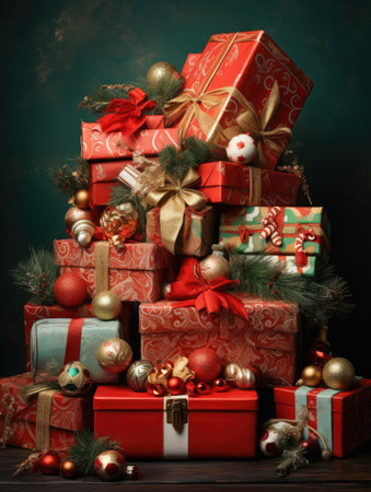 Christmas boxes full of gifts. Christmas and New Year's illustration.の素材