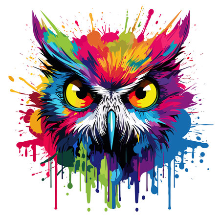 Illustration of an owl in a vector art style isolated on white. Template for sticker, t-shirt print, poster, etc.の素材