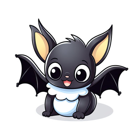 Kawaii bat. Illustration of a cute and funny cartoon bat cub. Template for sticker, t-shirt print, etc.の素材
