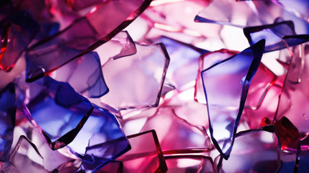 Colourful glass surface and glass fragments close-up in electric neon colours. Abstract background and textureの素材