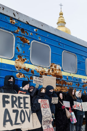 KYIV, UKRAINE - Jan. 07, 2024: Rally in support of Ukrainian prisoners of war. The relatives  and...