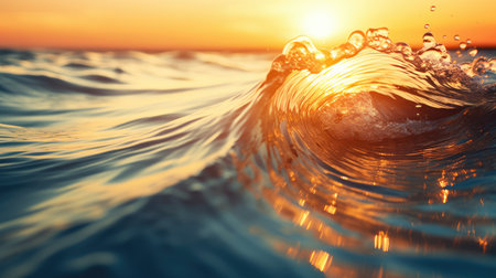 Ocean wave during sunset. Huge wave breaking with a lot of spray and splash. Sea water backgroundの素材