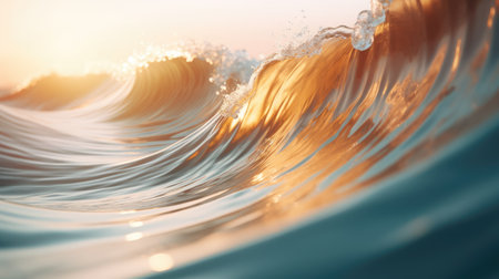 Ocean wave during sunset. Huge wave breaking with a lot of spray and splash. Sea water backgroundの素材