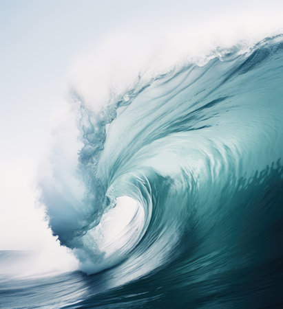 Ocean wave at wind. Huge wave breaking with a lot of spray and splash. Sea water backgroundの素材