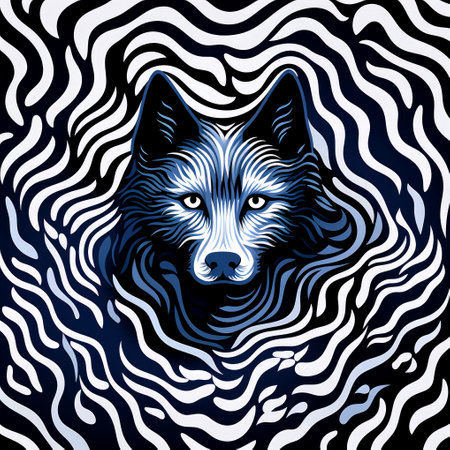 Portrait of a wolf in a decorative psychedelic pop art style. Template for poster, sticker, t-shirt print, sticker, etc.の素材