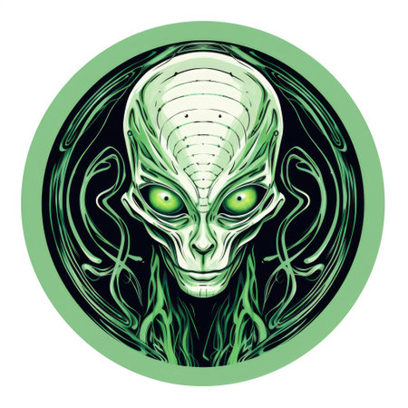 Alien. Abstract psychedelic image of alien fairy tale monster creature in pop art style. Template for t-shirt print, sticker, poster. Design element.の素材