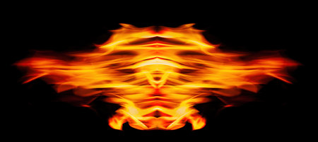 Decorative background with fire flames on black with copy space
