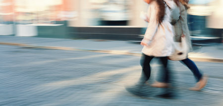 A group of women on the street hurrying about their business. City life in a motion blurred style.