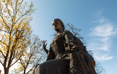 UZHGOROD, UKRAINE - Apr. 14, 2022: Statue of Empress Maria Theresa Archduchess of Austria, Empress of the Holy Roman Empire, Queen of Hungary, Bohemia, Croatia, Slavonia, Galicia and Lodomeriaのeditorial素材