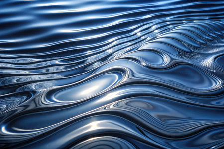 Gentle waves create mesmerizing patterns on the waters surface as twilight descends, reflecting a dance of light and shadow. The tranquil scene invites calmness and contemplation.の写真素材