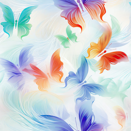 Butterflies. Seamless background of beautiful abstract tropical butterflies in psychedelic pop art style. Design element for fabric, packaging paper, etc.の写真素材