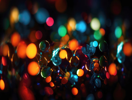 Abstract background with bokeh blur. Colourful lights and spots on a dark background. AI generatedの写真素材