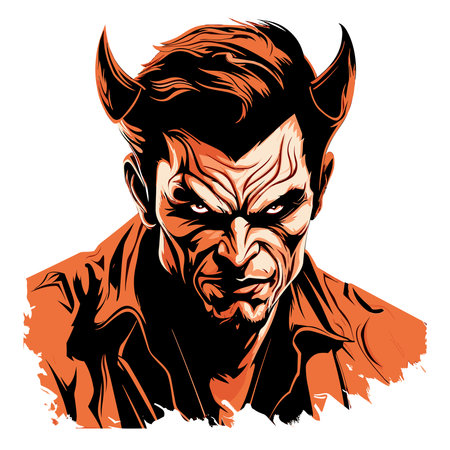 Lord of Darkness. Grotesque portrait of the devil in vector line art style. Template for t-shirt,...