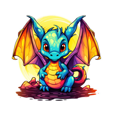 A cute and funny baby dragon in cartoon style. Template for t-shirt print, sticker, design element, etc.の写真素材