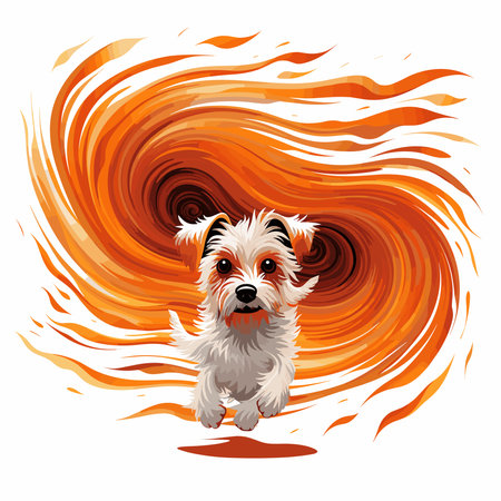 Funny cartoon dog in decorative vector pop art style. Template for poster, t-shirt print, sticker, design element, etc.の写真素材