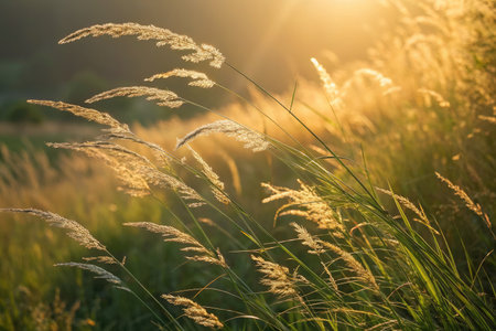 Sunlight bathes the grass in a golden glow as it sways gently in the summer breeze. This tranquil...