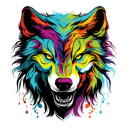 Portrait of a wolf in vector pop art style. Wild animal art illustration.  Template for t-shirt, sticker, etc.の写真素材