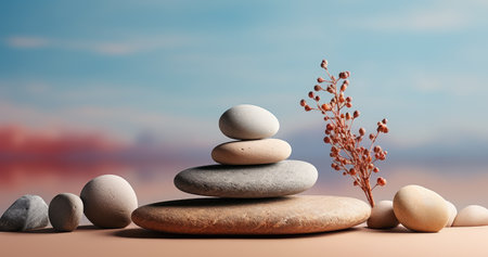 Stack of zen stones. Minimalistic zen stone background.の写真素材