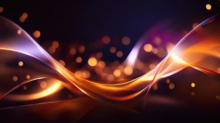 Abstract background of glowing coloured wavy lines on a dark background. Graphic design element with...