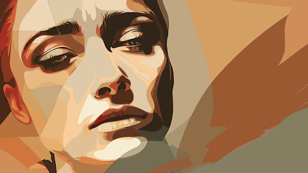 Abstract graphic portrait of young woman with anxiety and depression in vector art style. An artistic representation of the emotional turmoil often experienced by the youth.の写真素材