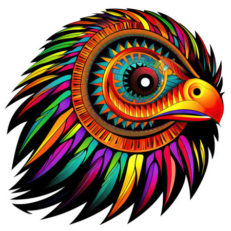 A vibrant, colorful illustration of an eagle's head in an abstract, geometric style, perfect for prints and designs.の写真素材